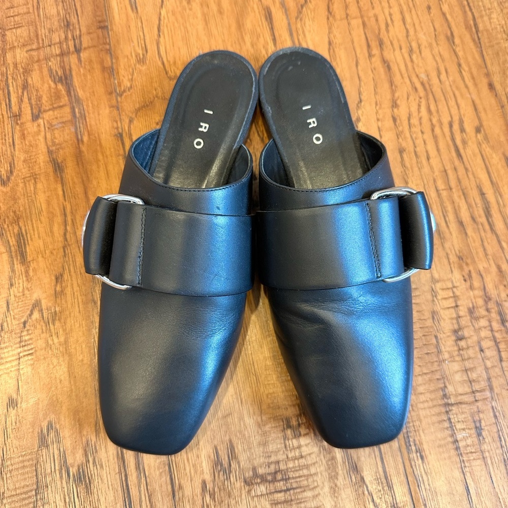 IRO Paris black leather mules, size 36